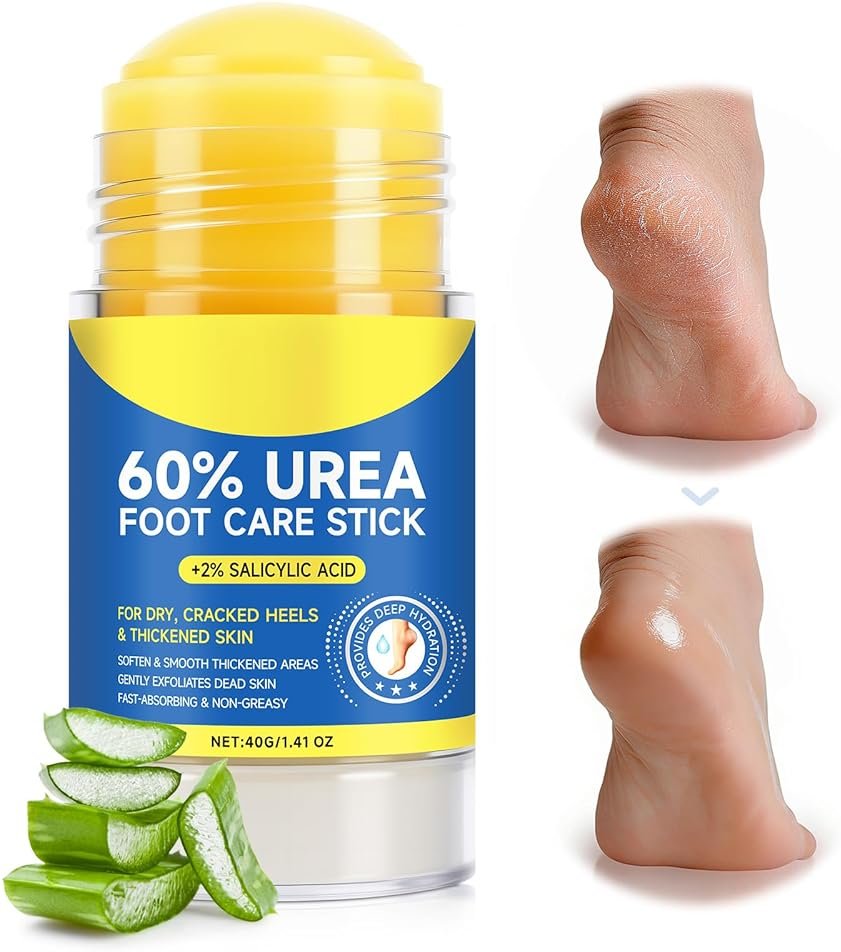 60% Urea Foot Cream Stick with 2% Salicylic Acid - Maximum Strength for Dry Cracked Heels & Calluses, Rapidly Softens Thick Skin, Exfoliates Dead Skin, Portable & Non-Greasy, 2-Day Visible Results - Product Image