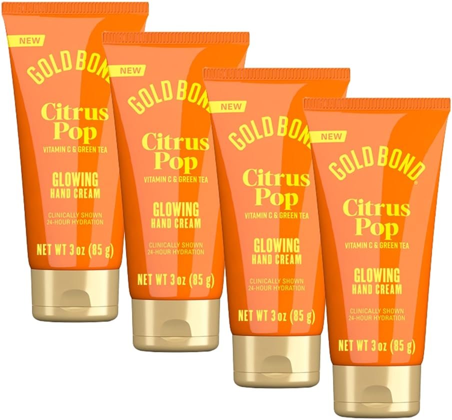 Gold Bond Citrus Pop Glowing Hand Cream Set with Vitamin C to Help Visibly Brighten and Green Tea to Help Protect Skin from Environmental Stressors, Vibrant Citrus Pop Scent, 3 oz, 4 pk - Product Image