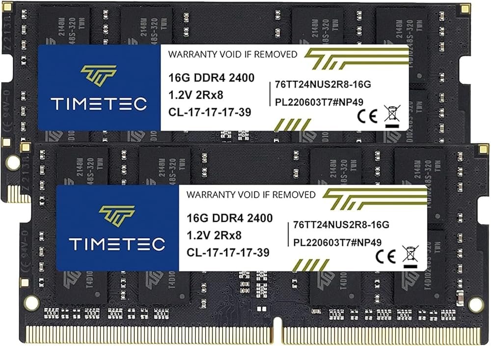 Timetec Premium 32GB KIT (2x16GB) DDR4 2400MHz (PC4-2400T) PC4-19200 SODIMM Laptop RAM – 260-Pin 1.2V CL17 Non-ECC Unbuffered Memory Module for Laptop, Notebook, Mini PC, All-in-One - Product Image