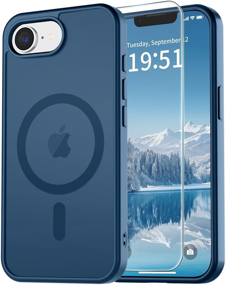 vnnink for iPhone 17e Case & iPhone 16e Case,Magnetic Matte Military Grade Drop Protection Translucent Cell Phone Cover - Slim Rugged Durable Shockproof Bumper Cover-Deep Blue - Product Image