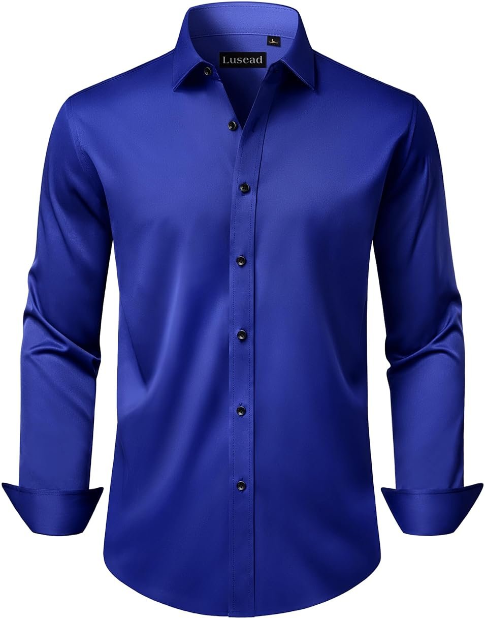 Lusead Men's Dress Shirts Long Sleeve Stretch Wrinkle Free Wedding Formal Business Button Down Shirt - Product Image
