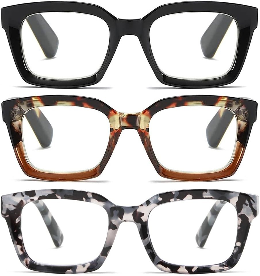 ZXYOO 3 Pack Oversize Square Design Reading Glasses for Women, Blue Light Blocking Computer Reader - Product Image
