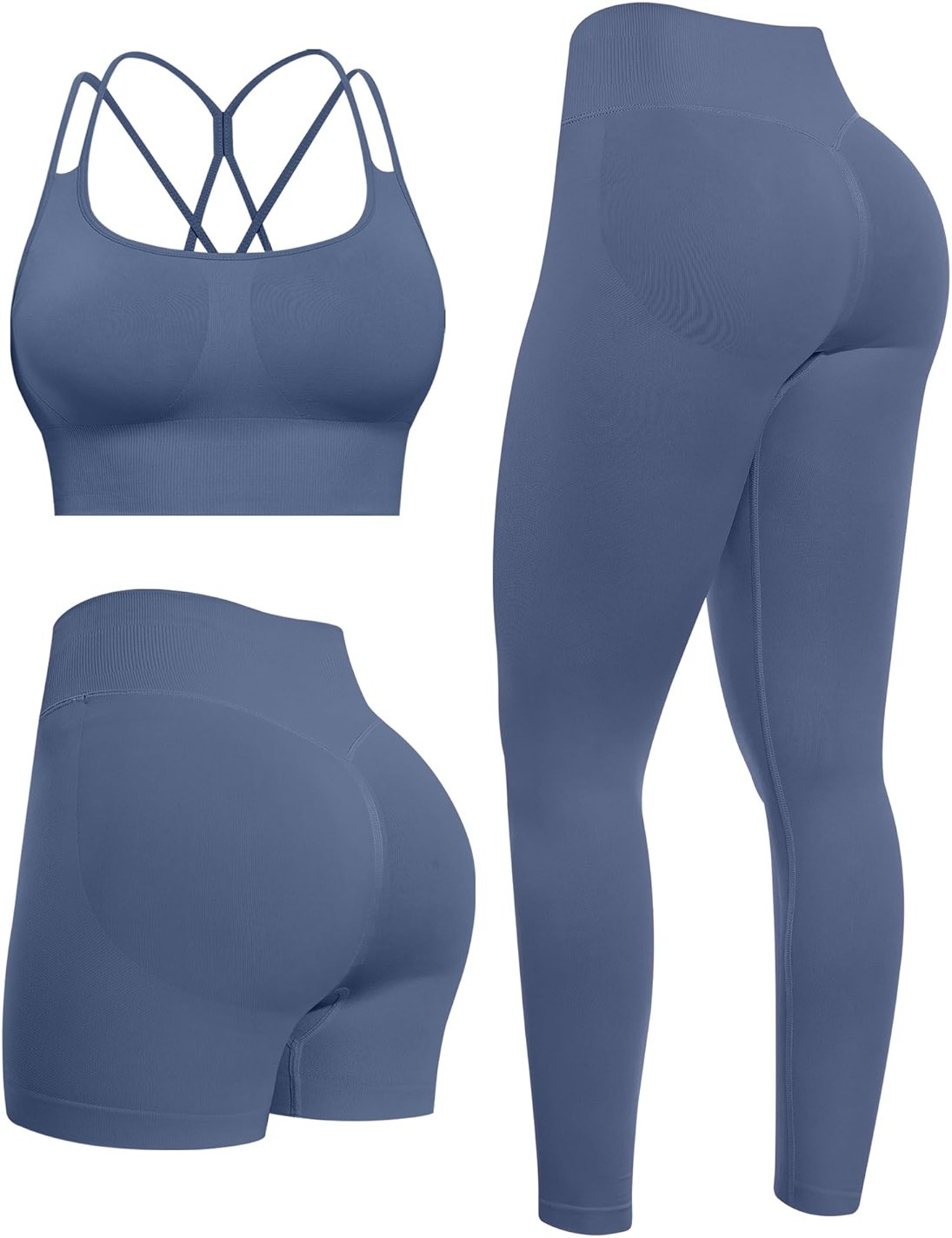 NORMOV Butt lifting Workout Sets for Women – Gym Activewear with Seamless Leggings,Shorts,and Padded Criss-Cross Sports Bras - Product Image