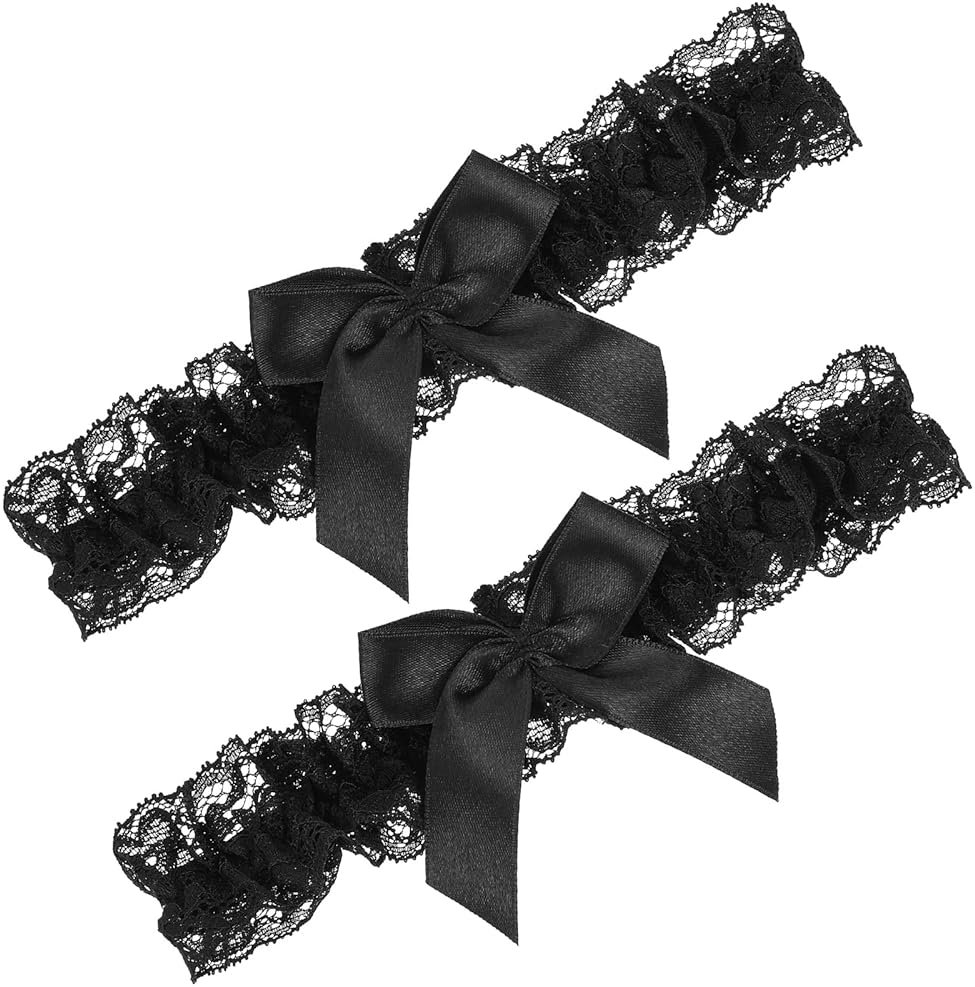 IANFAN Black Lace Garter, 2 PCS Adjustable 14.2–25.6in Thigh black garters for thigh With Bow, Sexy Bridal Garter Belt For Bride, Wedding, Party, Girls Gifts - Product Image