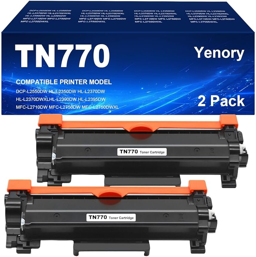 Yenory Remanufactured 2 Pack TN770 TN760 TN730 Toner Cartridges for Brother TN 770 TN 760 TN 730 Compatible with MFC-L2710DW MFC-L2750DW XL HL-L2350DW HL-L2395DW DCP-L2550DW Printer (2 Pack) - Product Image