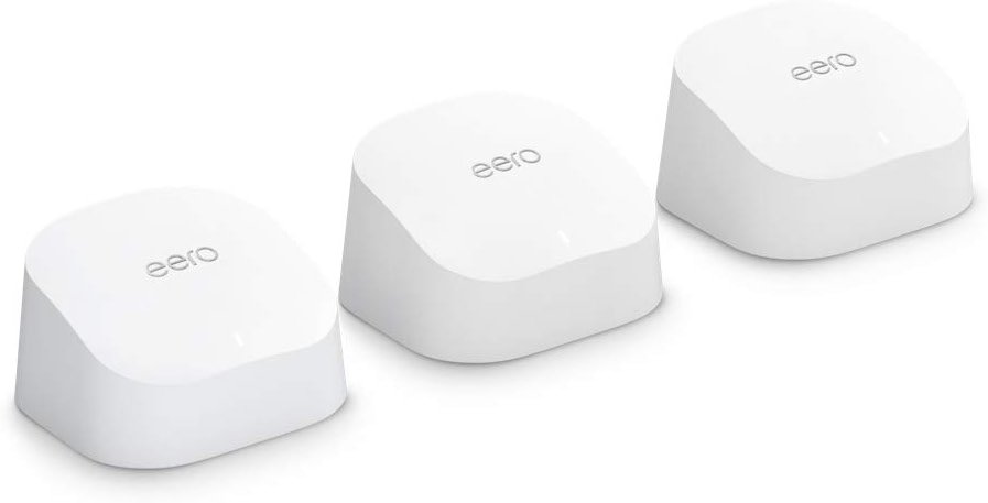 Amazon eero 6 mesh wifi system - Supports speeds up to 900 mbps, Coverage up to 4,500 sq. ft., Connect 75+ Devices, 3-pack (3 routers) - Product Image