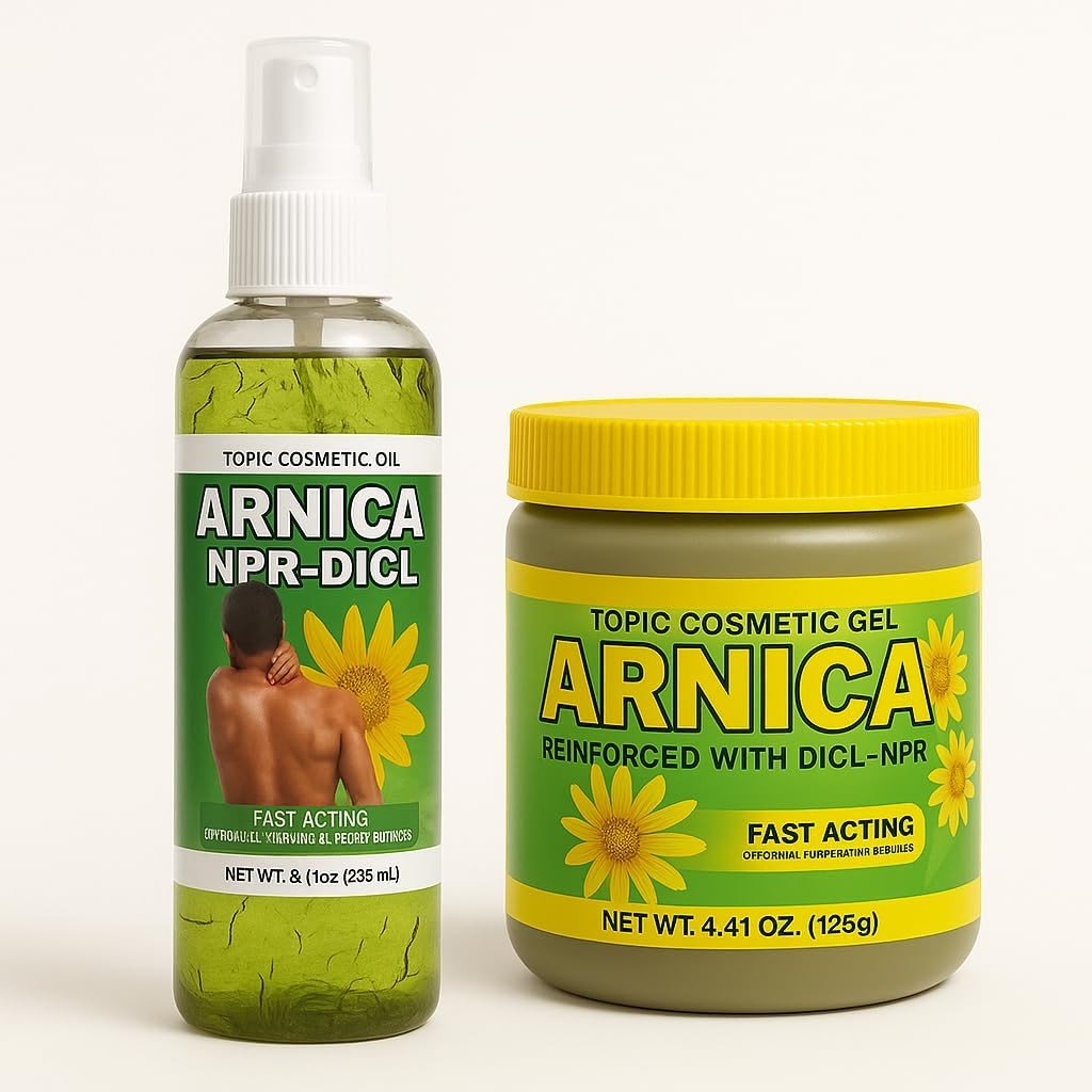 (Combo) Arnica Cream Sore Muscle Massage Gel Pomado + Arnica Body Oil Aceite – Natural Concentrated Body Gel for Muscles, Joints & Massage Therapy – Fast-Absorbing – diclofenaco y naproxeno - Product Image