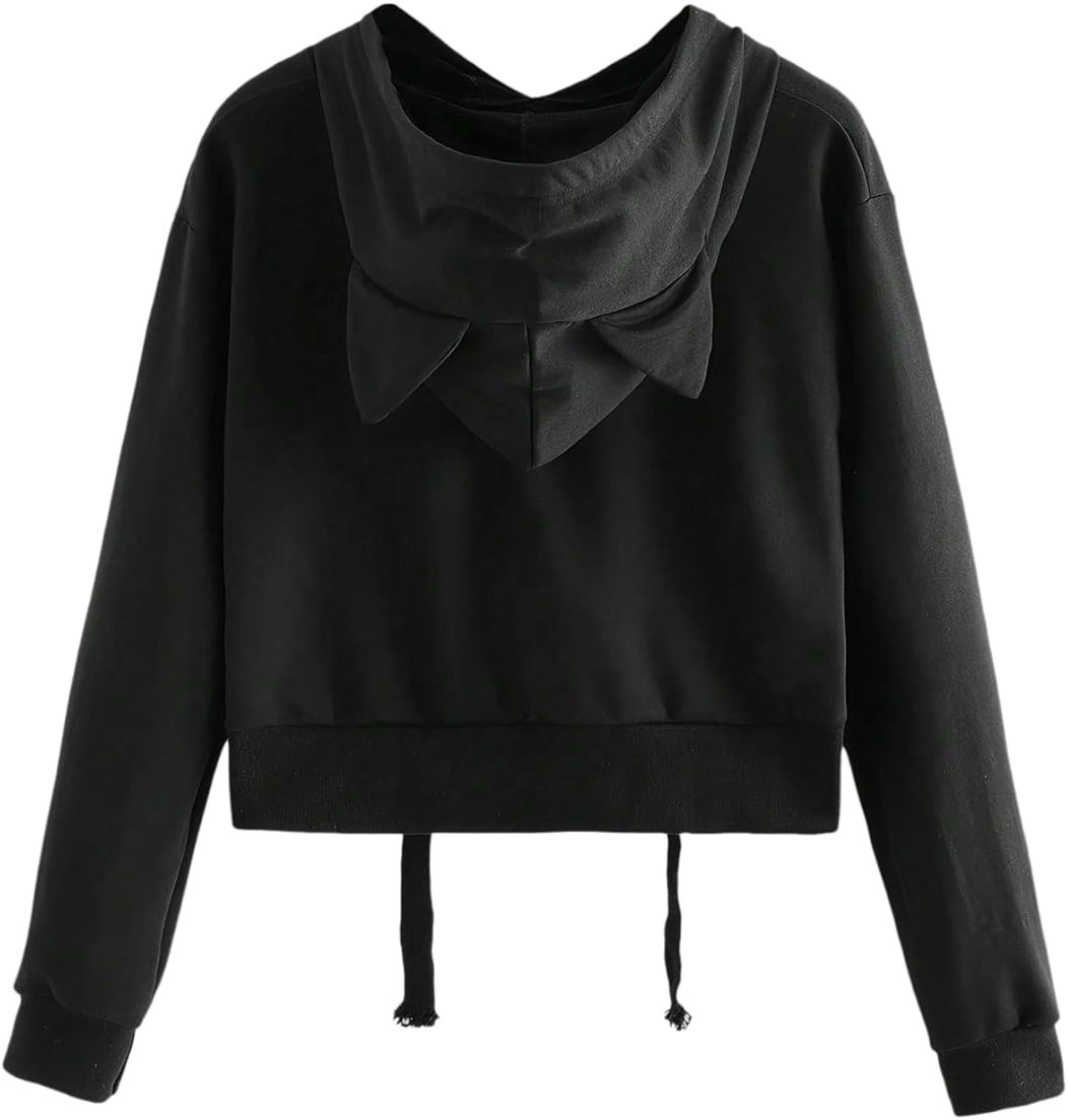 SHENHE Women's Cat Ear Hoodies Long Sleeve Pullover Sweatshirt Cute Crop Top - Product Image