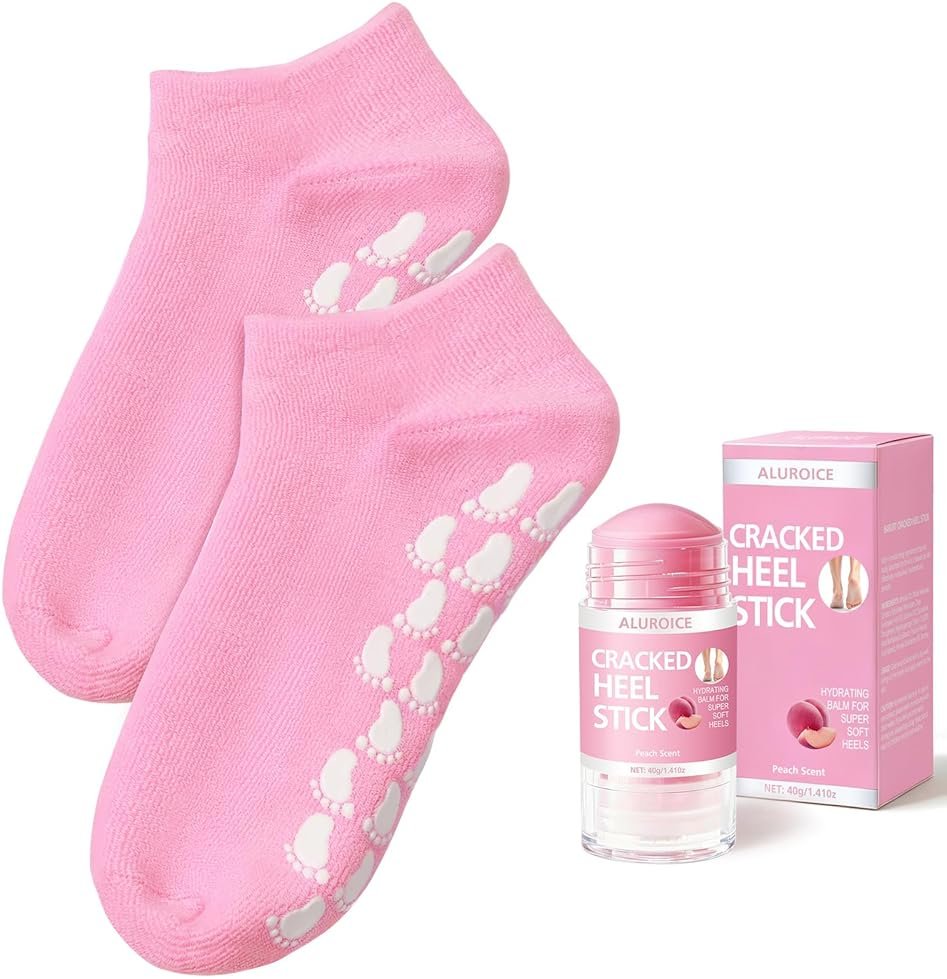 Silicone Moisturizing Socks with Foot Cream- 2 in 1 Gel Socks & Foot Cream for Dry Feet, Foot Care Moisturizing Socks for Dry Cracked Feet Women - Product Image