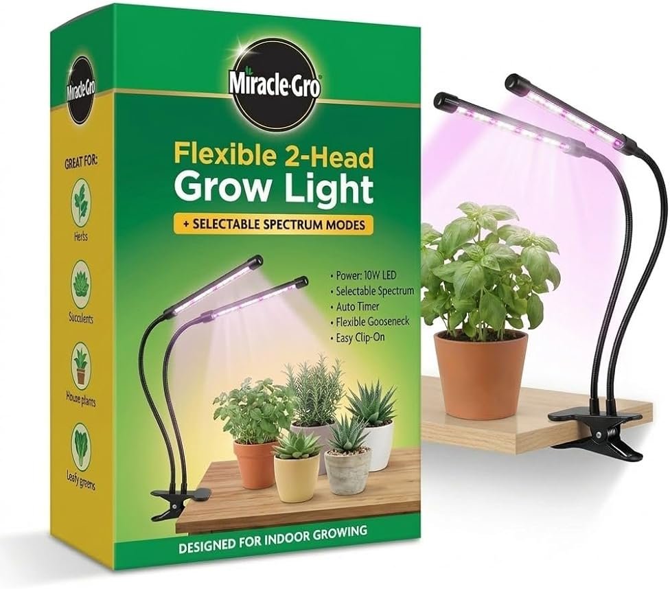 Miracle-Gro, Grow Light for Indoor Plants - 10W LED, Flexible 2-Head, Selectable Spectrum for Indoor Plants, Seeds, Herbs, Flowers, Plug-in Anywhere for Any Plant - Product Image