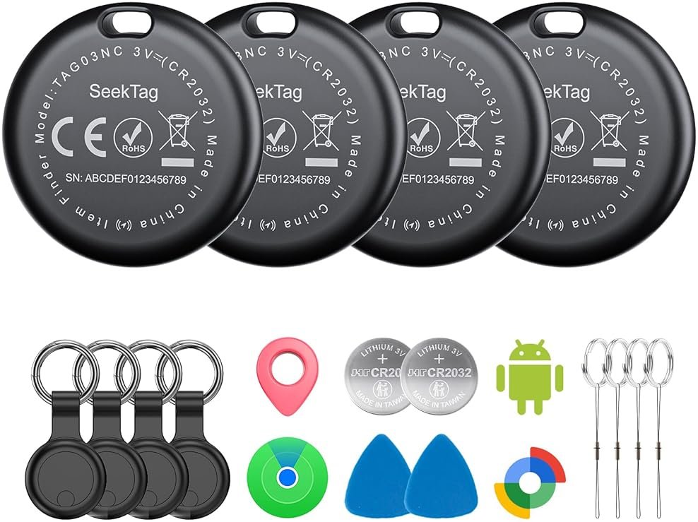Air Tags for Android,Air Tags-4 Pack Android,Air Tracker Tags with 4 Case,2 Year Battery Life,Google & Apple Find Trackers for Google'S Find Hub App & Apple Find My,IP65 Waterproof Luggage Tracker - Product Image