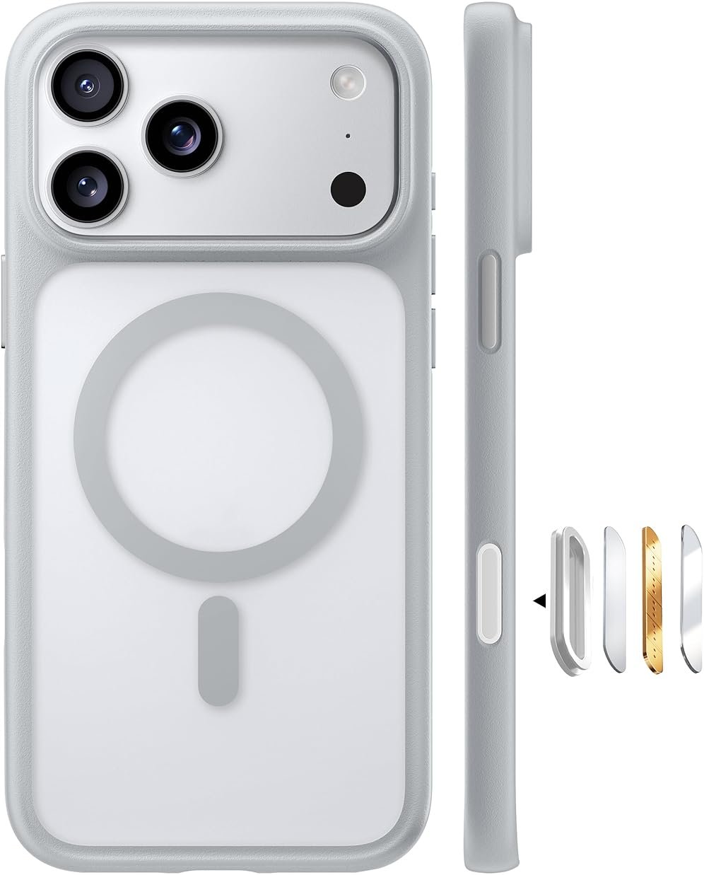 TORRAS Stronger Magnetic & Shockproof for iPhone 17 Pro Max Case, Fit for MagSafe, Military Grade Drop Protection, Camera Control, DIY Button, Slim for iPhone 17 Pro Max Case Translucent Silver - Product Image