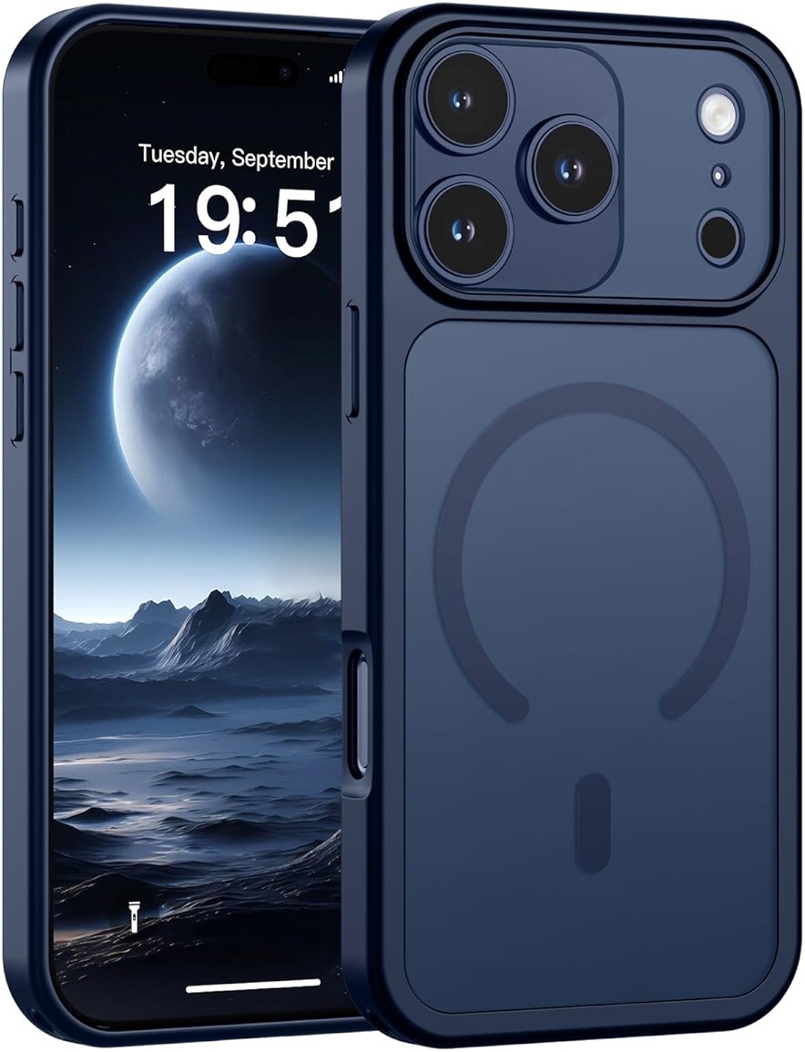 SUPFINE Magnetic for iPhone 17 Pro Max Case (Compatible with MagSafe)(Military Grade Drop Protection)(Camera Protection) Translucent Matte Shockproof Phone Cover,Dark Blue - Product Image