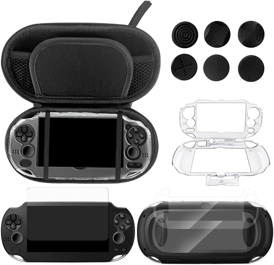 JDGPOKOO 10 in 1 Accessories Kit for PS Vita 1000, Carrying Case for PSV 1000, Protective Case, Front and Back Screen Protectors, and 6Pcs Thumb Grip Caps, for PlayStation Vita 1000/PCH-1000 ONLY - Product Image