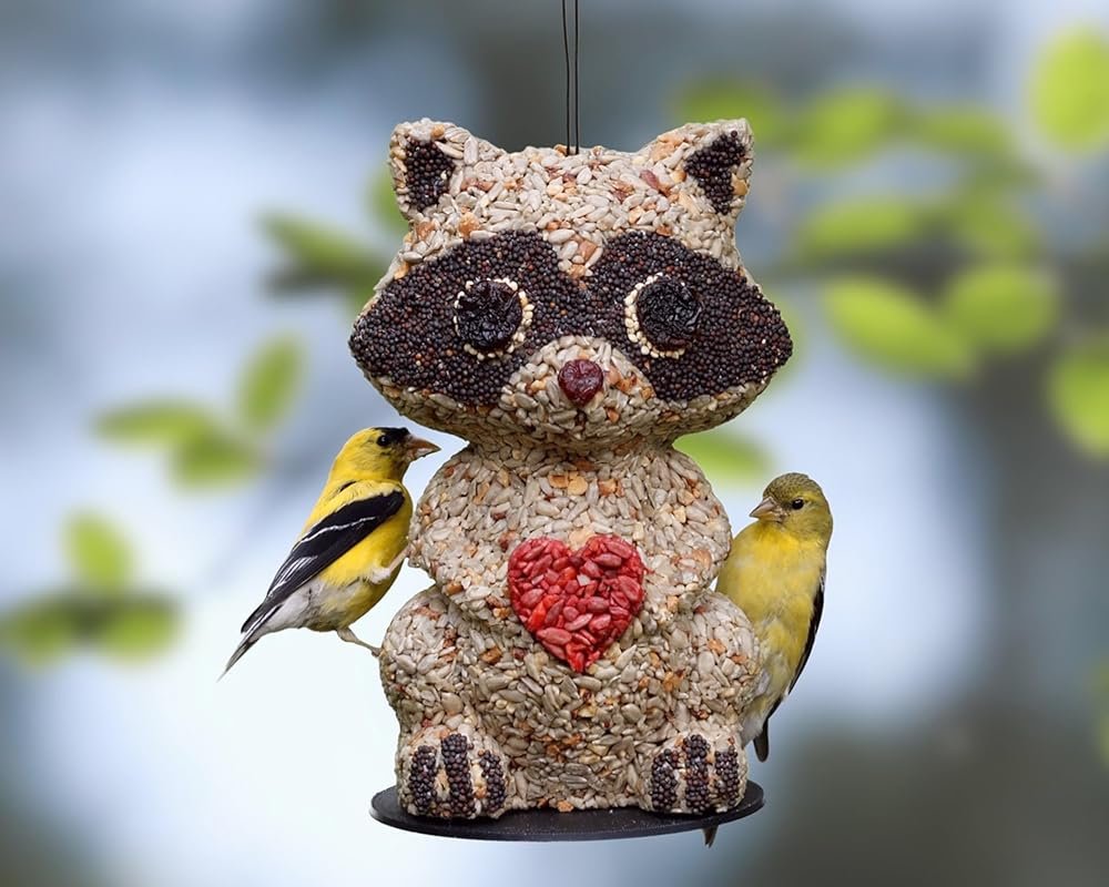 Birdzy Handmade Wild Bird Feeder, Raccoon Shaped Edible Seed Cake with Premium Nuts Mix, 7.5 x 4.5 Inches, Weather Resistant Outdoor Garden Decor, Ready to Hang - Product Image