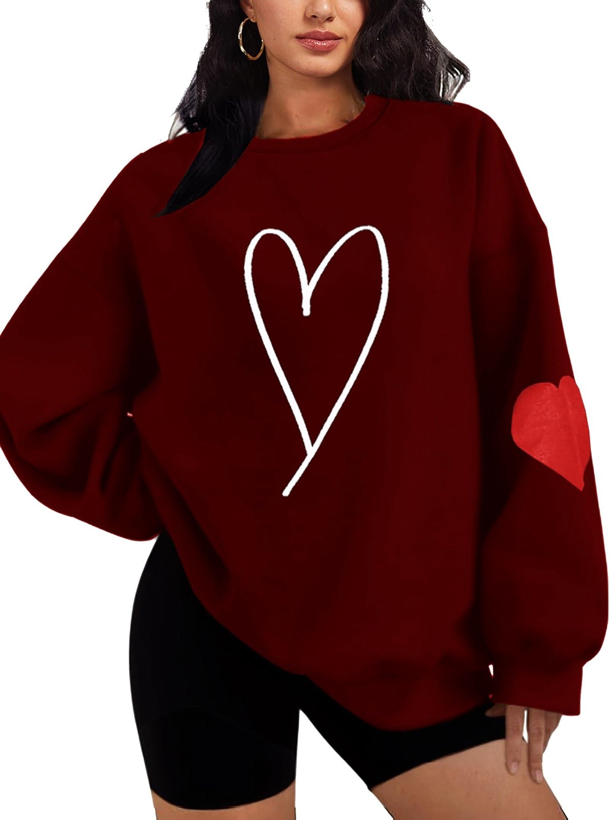 ZUNQKG Womens Valentines Day Sweatshirt-Heart Printed Long Sleeve Crewneck Pullover Oversized Sweatshirts - Product Image