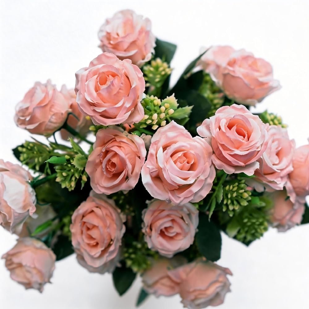 UniBeBri 10 Items Artificial Rose Flowers for Festival, Pink Flowers Faux Rose UV-Resistant, Fake Roses with Stems Realistic Flower for DIY Wedding Bouquets Garden Porch Winter Outdoor Decor(Pink) - Product Image