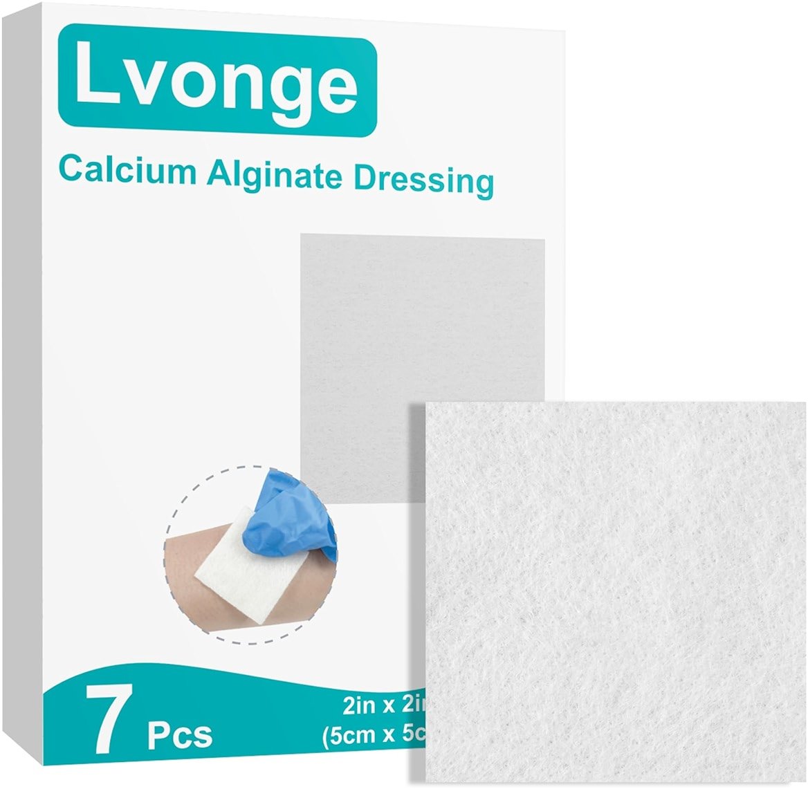 Calcium Alginate Wound Dressing, 2x2 Inch Gauze Pads (7 Count) | Highly Absorbent Gel-Forming Dressing for Exuding Wounds | Non-Adherent - Product Image