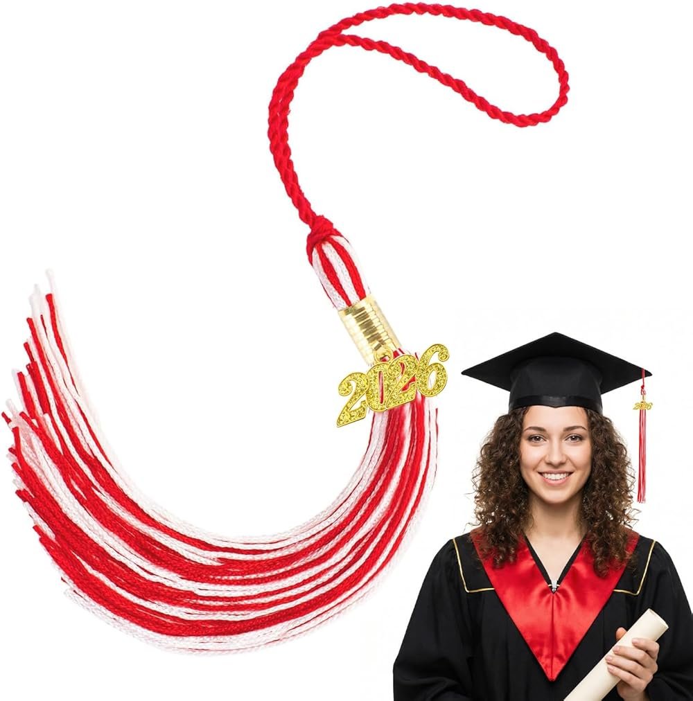 2026 Graduation Tassel, 2026 Tassels for Graduation Cap 2026, Red White Tassel Cap Decorations with Gold Charmsfor Red White Graduation Cap Memorial Cords Hat Ceremonies Accessories Graduation Decor - Product Image