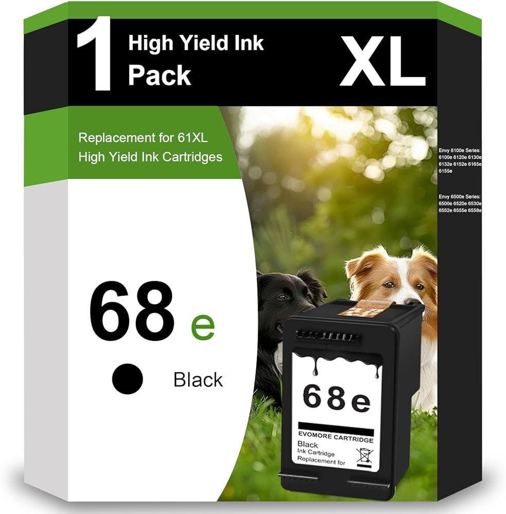 OULADUN 68 Black Ink Cartridge High Yield Replacement for HP 68xl Black Ink Compatible with Envy 6155e 6500e 6552e 6555e 6558e 6100e 6152e Printer 6520e 6530e 6165e 6110e 6120e(1-Pack) - Product Image