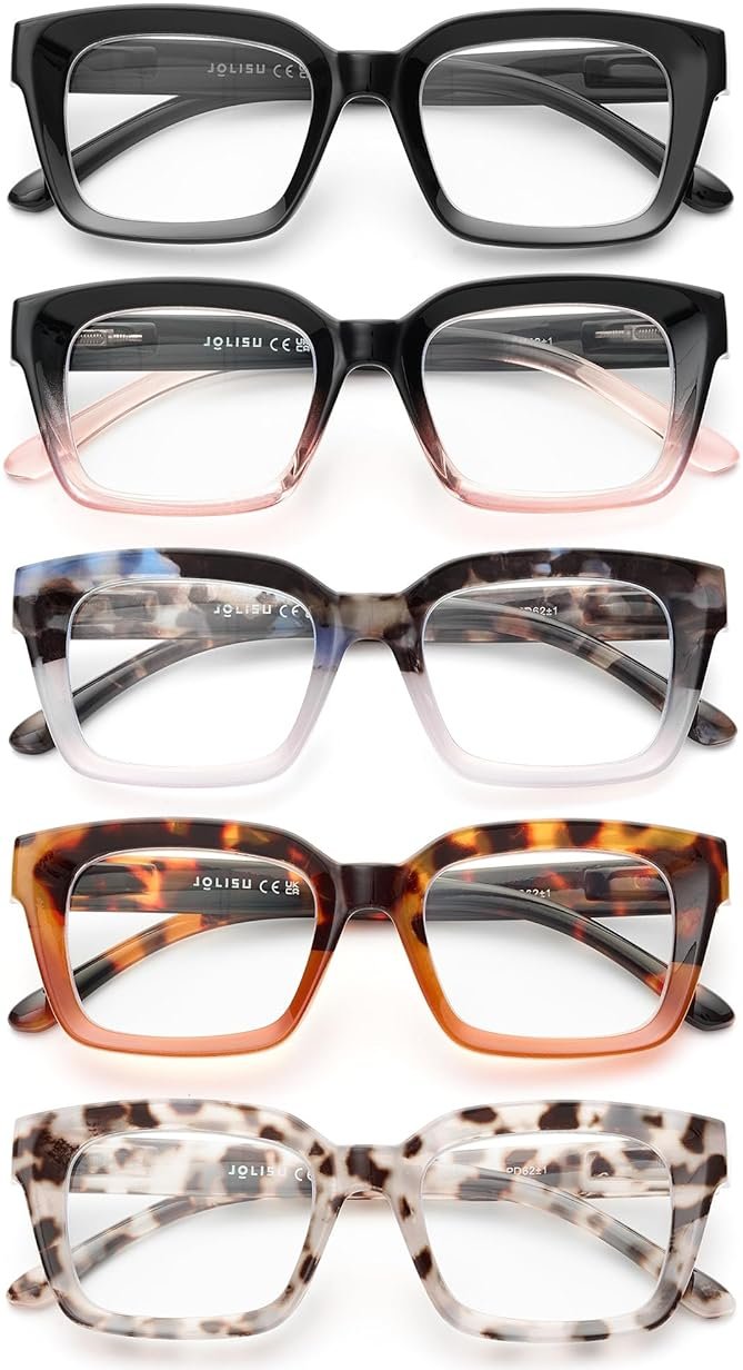 JOLISU 5 Pack Reading Glasses For Women,Blue Light Blocking Computer Reader Spring Hinge Eyeglasses - Product Image