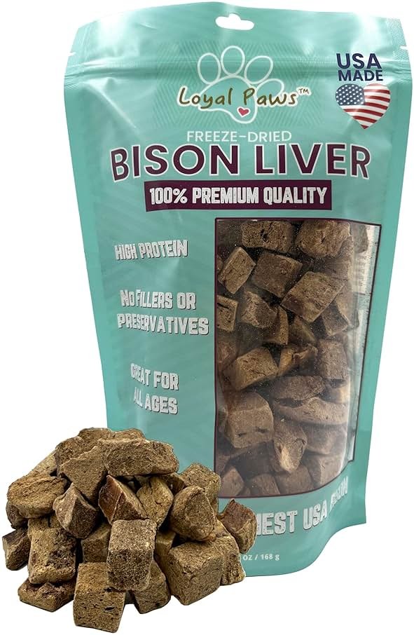 Loyal Paws Freeze Dried Bison Liver Dog Treats, Single Ingredient, USA Made, High Protein, Grain Free, All Natural, High-Value Training Treats for Dogs, 6 oz - Product Image
