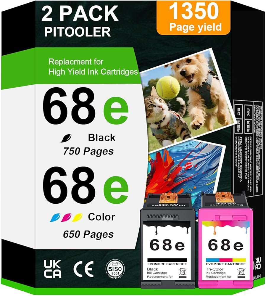INSMAX 68XL Ink Cartridges Black and Color Combo Pack Replacement for HP Ink 68 68e for Envy 6100e 6500e Series Ink Works for Envy 6100e 6552e 6555e 6558e 6155e 6152e Printer (1 Black, 1 Color) - Product Image