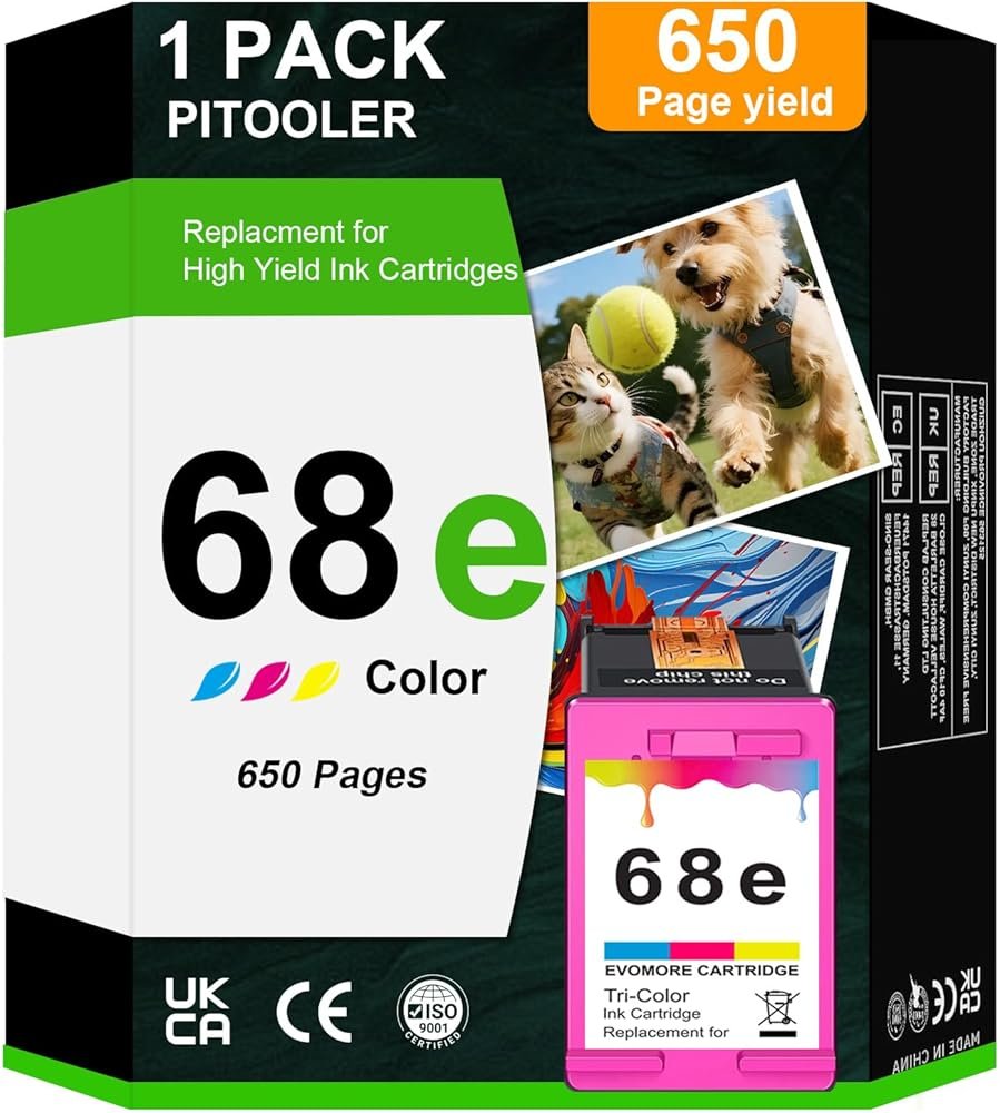 INSMAX 68XL Color Ink Cartridge Replacement for HP Ink 68 68e Ink Works for Envy 6100e 6500e Series 68e Compatible with 6155e 6555e 6152e 6552e 6558e 6165e (1 Tri-Color) - Product Image