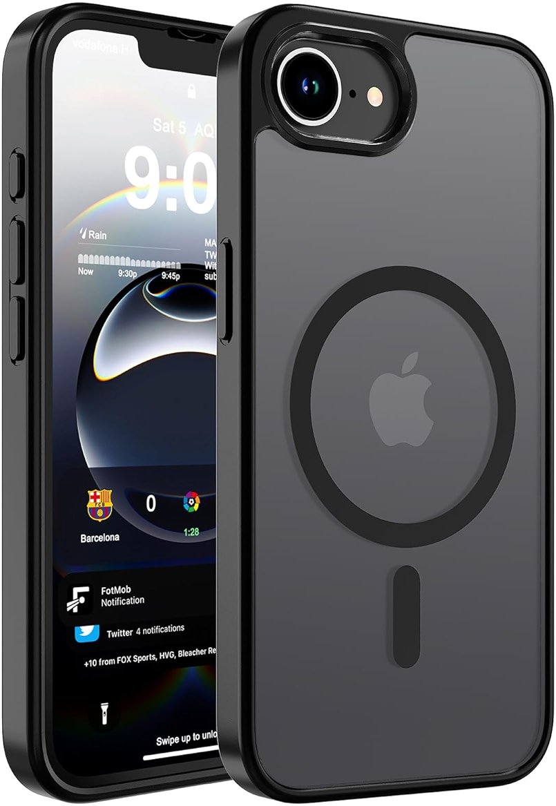 WRJ Magnetic Matte Case for iPhone 17e/iPhone 16e 6.1-Inch, [Compatible with Magsafe] [Military Grade Drop Protection] Slim Translucent Anti-Fingerprints Shockproof Protective Phone Case-Black - Product Image