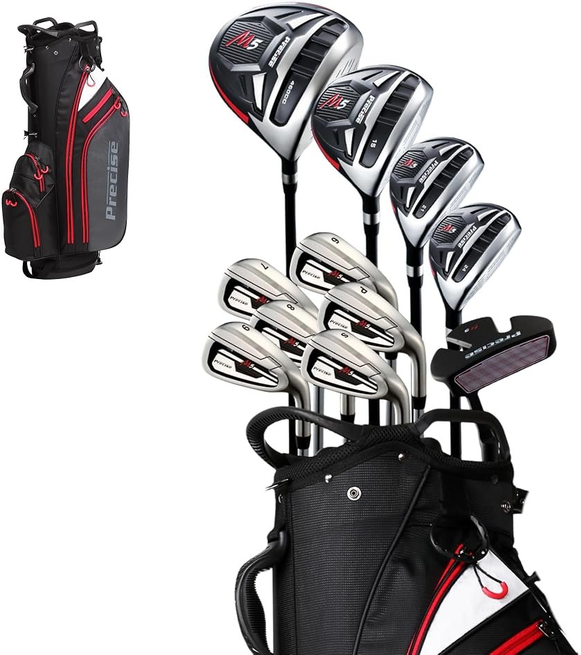 Precise M5 Pro Men’s Complete Golf Club Set - Titanium Driver, #3 Fairway Wood, 4 & 5 Hybrids, 6-PW, Sand Wedge, Putter, Stand Bag + 4 Headcovers - Product Image