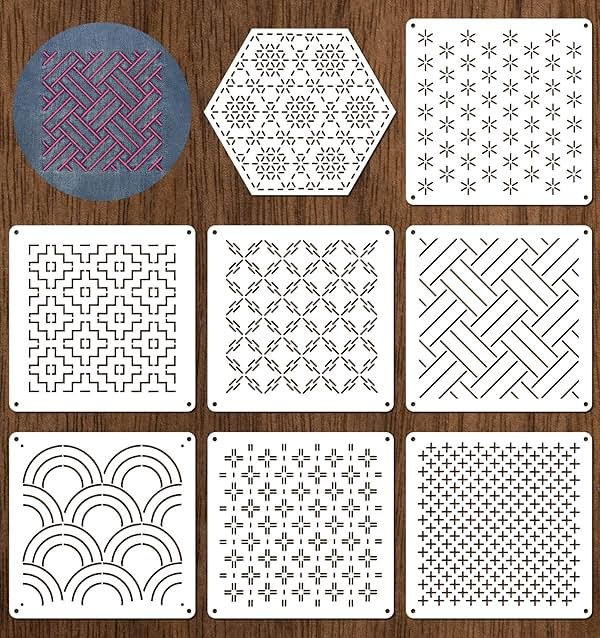 8Pcs Sashiko Stencil, 5.12 x 5.17 Inch Plastic Quilting Stencils for Hand Quilting Sashiko Template Geometric Pattern Grid Stencils Perfect for Hand-Quilting & Embroidery, 2.5mm Thick - Product Image