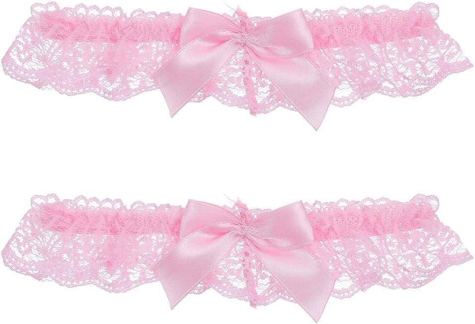 Elegaperma 2 Pcs Wedding Garter for Bride, Elastic Pink Garter Belt | Pink Leg Garters,Lace Bridal Thigh Garters with Bowknot, Ribbon Belt Leg Ring for Wedding Party Prom - Product Image