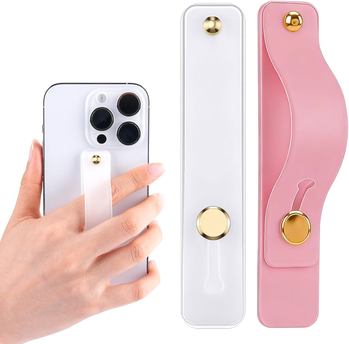 2-Pack White Silicone Phone Strap with Kickstand - Versatile Grip & Holder for Most Phones and Cases (Transparent * 1 + Light Pink * 1) - Product Image