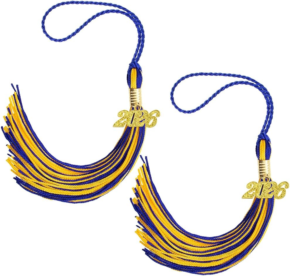 2026 Tassel Graduation, 2 Pcs Graduation Tassel 2026, 2026 Tassels, Graduate Cap Tassels with 2026 Gold Charm for Graduations Cap Graduate Hat Decorations Ceremonies Accessories, Blue and Gold - Product Image