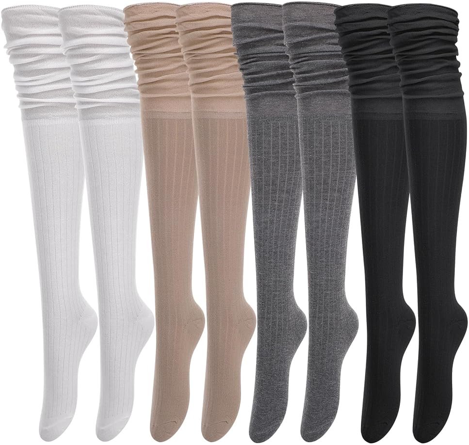 scenicamp 4 Pairs Women Thigh High Boots Socks Long Over The Knee Socks Gifts Long Fashion Stretchy Knee High Sock for Boots - Product Image