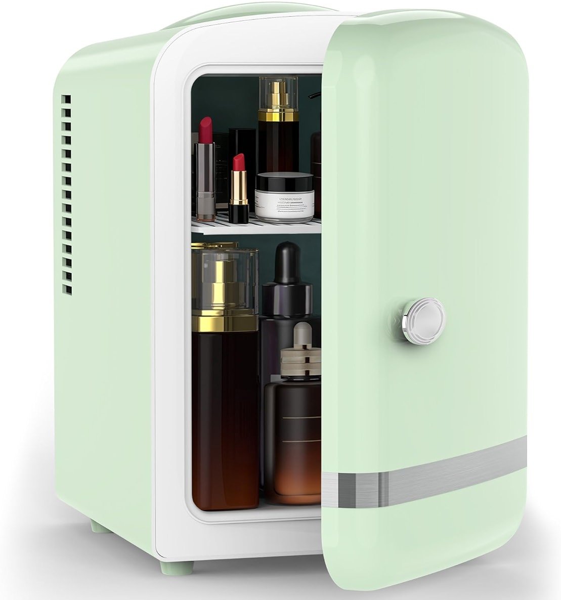 Electactic Mini Fridge for Bedroom, 4L/6 Cans Small Cosmetic Fridge for Skincare, Makeup, Medicine & Beverage, Portable Desk Fridge Cooler and Warmer for Kids, Car, Office, Dorm, Green - Product Image
