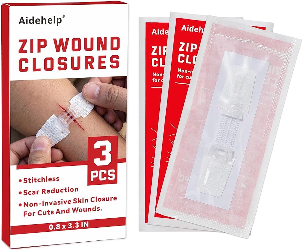3 PCS Wound Closure Strips for Emergency Laceration & Wound Repair - Zipstitch Sutures - Painless Alternative to Stitches - Butterfly Bandages for Hiking, Camping, Survival & First Aid Kit Essential - Product Image