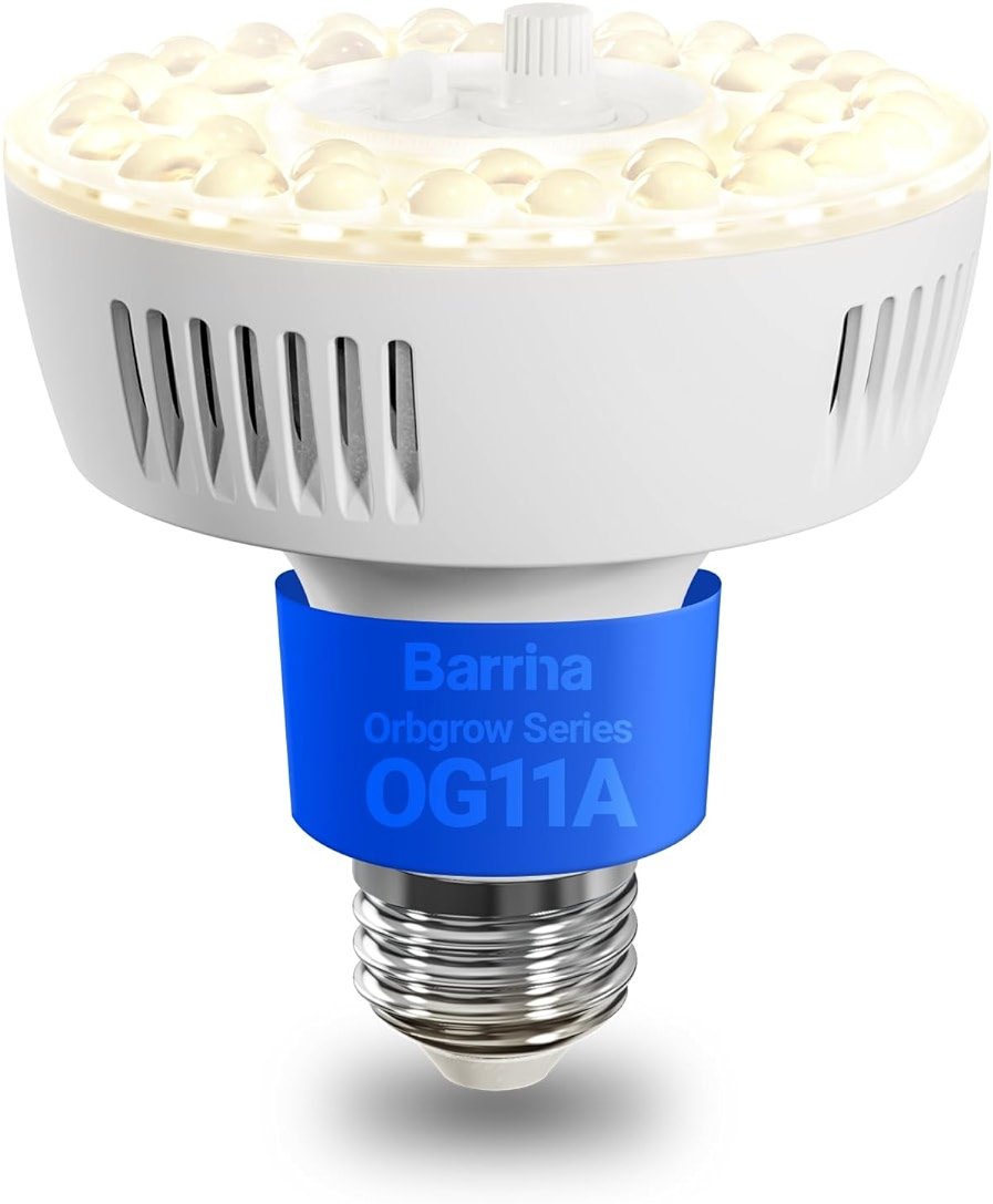 Barrina Orbgrow OG11A Grow Light Bulbs for Indoor Plants, Integrated Dimming & Timing, 4000K 11W(100 Watt Equiv), E26 Plant Light Bulb, Full Spectrum, High PPFD for Seeds and Greens, 1 Pack, White - Product Image
