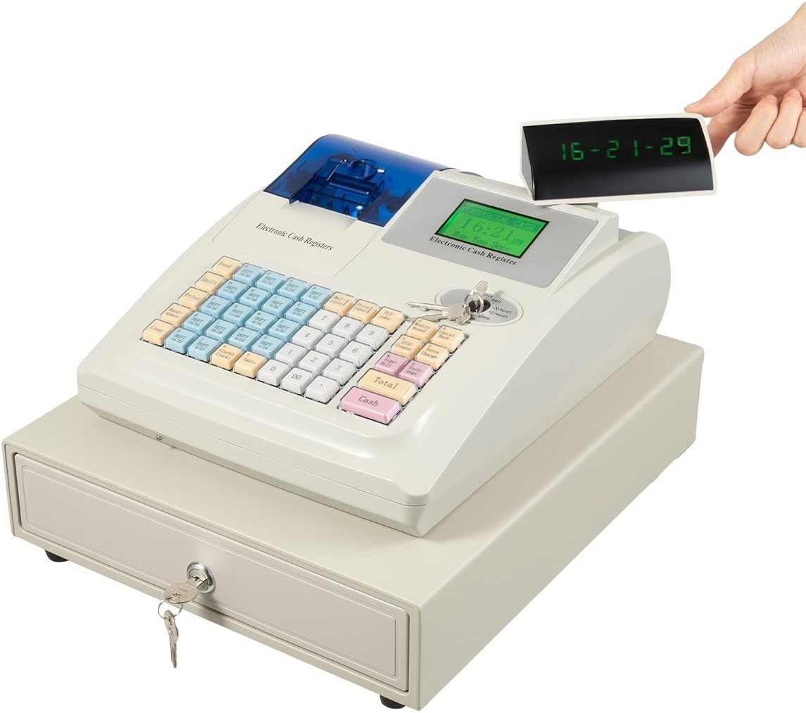 WENBINGSHOP Cash Register for Small Businesses, Electonric caja registradora para negocio with 3Method/200Dept/10000Items/ /50Clerks/9Vat Rate Setting,Supports Scanner Scale External Printer(White) - Product Image