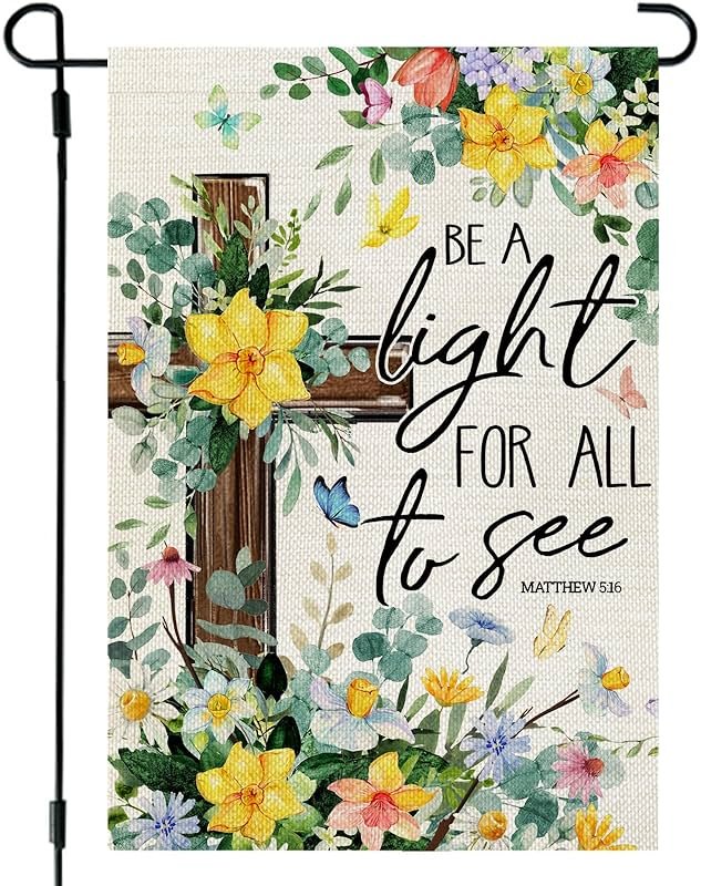 CROWNED BEAUTY Spring Garden Flag Floral Cross 12x18 Inch Double Sided Small Seasonal Holiday Religious Decoration for Outdoor Lawn Yard - Product Image