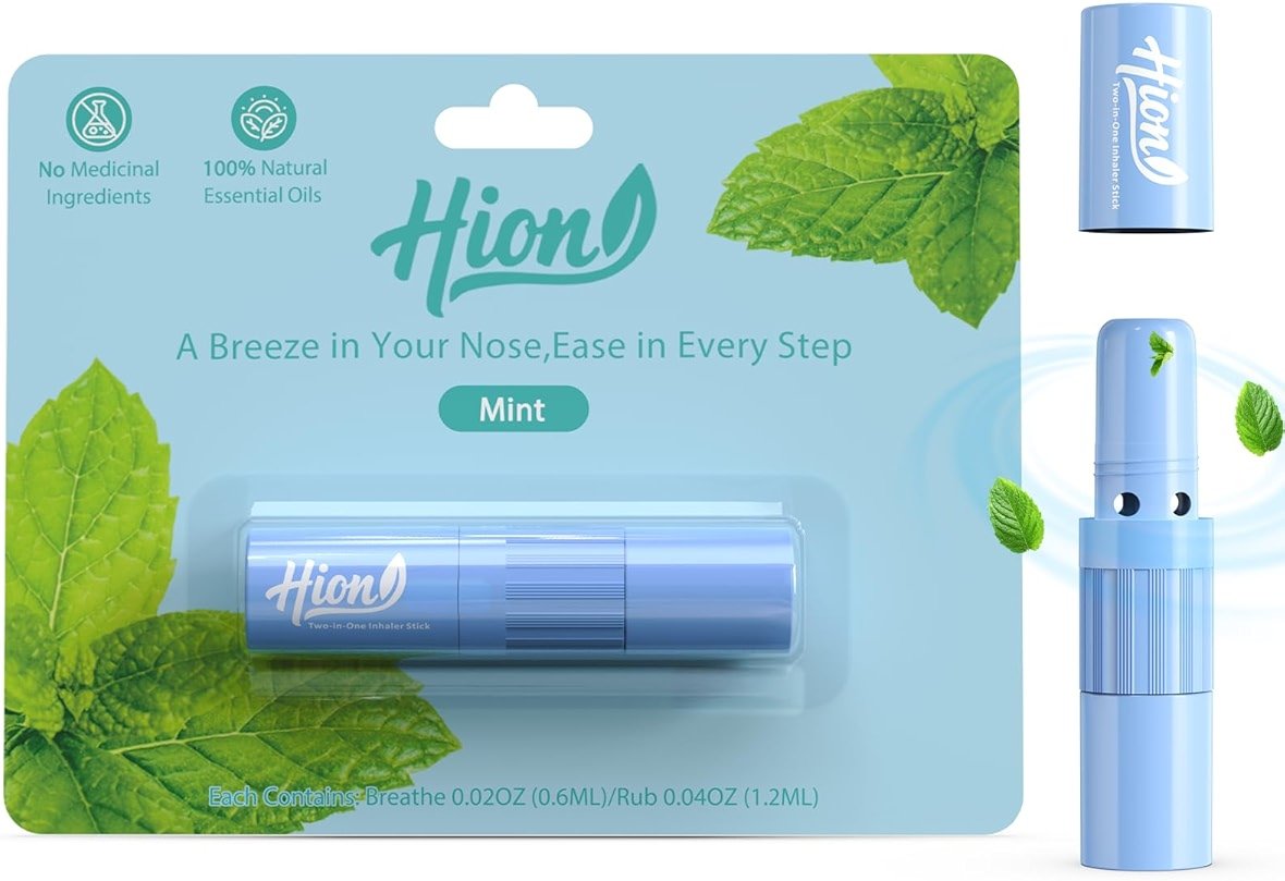 Hion Nausea Relief Inhaler 100% Natural Essential Oil,Dual-Use for Motion Sickness,Morning Sickness,Sea Sickness and Stress with Fast-Acting Relief,Mint,1 Pcs - Product Image