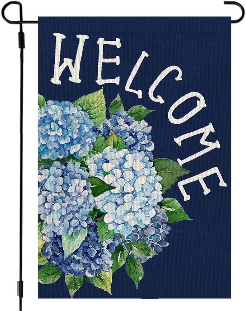 CROWNED BEAUTY Spring Garden Flag Hydrangea Welcome 12x18 Inch Double Sided Small Floral Seasonal Holiday Decoration for Outdoor Lawn Yard - Product Image