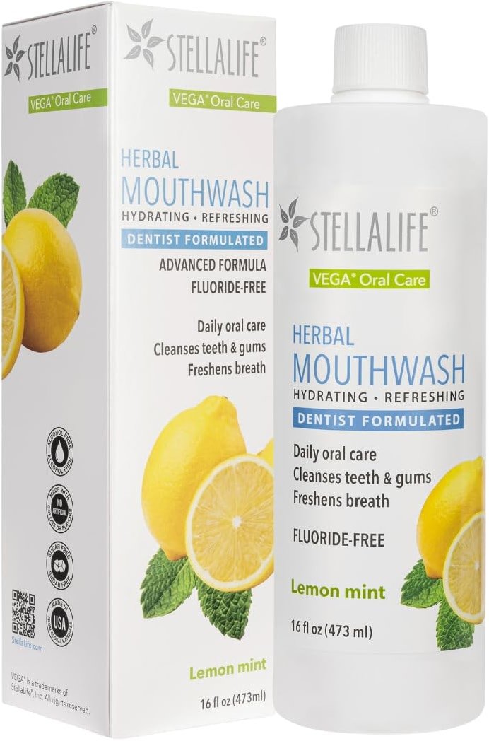 StellaLife Wellness Herbal Mouthwash – Natural Hydrading Alcohol-Free Oral Solution for Halitosis/Bad Breath Relief (Not VEGA Rinse) Lemon Mint - Product Image
