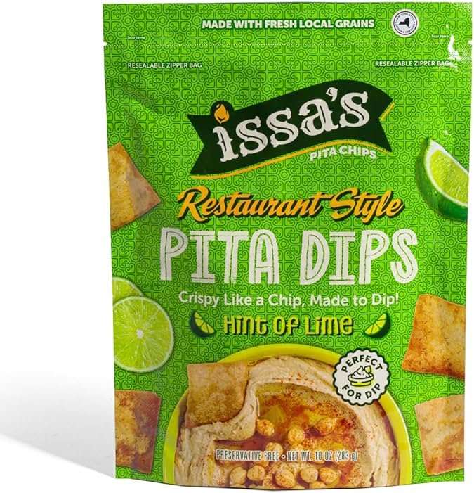 Issa's Restaurant Style Hint of Lime Pita Dips | Authentic Lebanese Pita Chip Recipe | Thin and Crispy Dippable Pita Chips Made with Locally Sourced Ingredients | 4-Pack of 10oz Chip Bags - Product Image