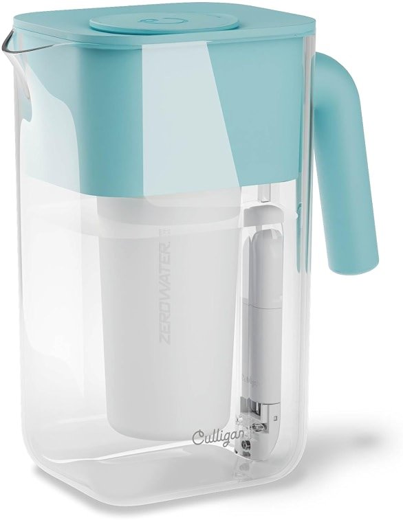 Culligan with ZeroWater Technology 10-Cup Water Filter Pitcher – Includes 5-Stage Advanced Water Filter, IAPMO Certified to Reduce Lead, Total PFAS, Mercury, Fluoride, and Chlorine - Aqua - Product Image