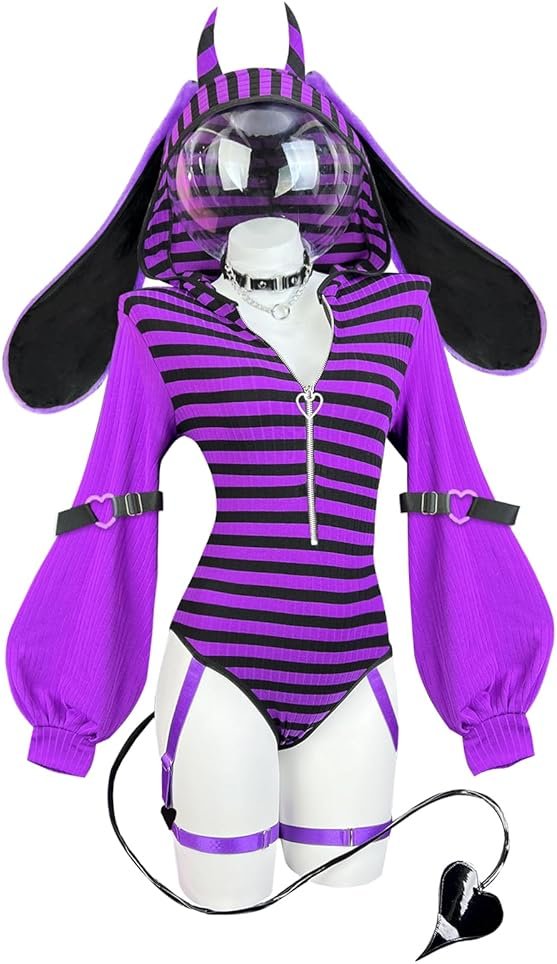 KORURACLUB Bunny lingerie Cosplay lingerie Stripe Costume Demon Bunny Sexy Bodysuit jail costume - Product Image