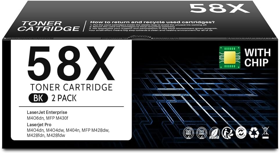 INK4U 58X Toner Cartridge Black Compatible Replacement for 58X CF258X Toner Cartridge 58A CF258A for LaserJet Pro M404dn M404dw M404n, MFP M428fdw M428dw M428fdn Printer (Black 2-Pack) - Product Image