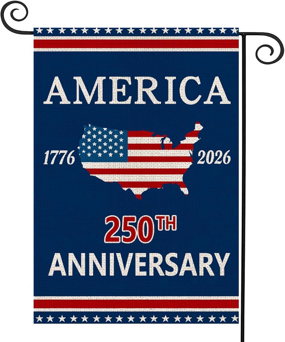250 Anniversary Usa Garden Flags for Outside, 250 Anniversary USA Flag with Map Design, 1776-2026 Patriotic 4th of July Decorations Yard Sign Double-Sided Waterproof Flag 12x18 Inch 250 Year American Flag - Product Image