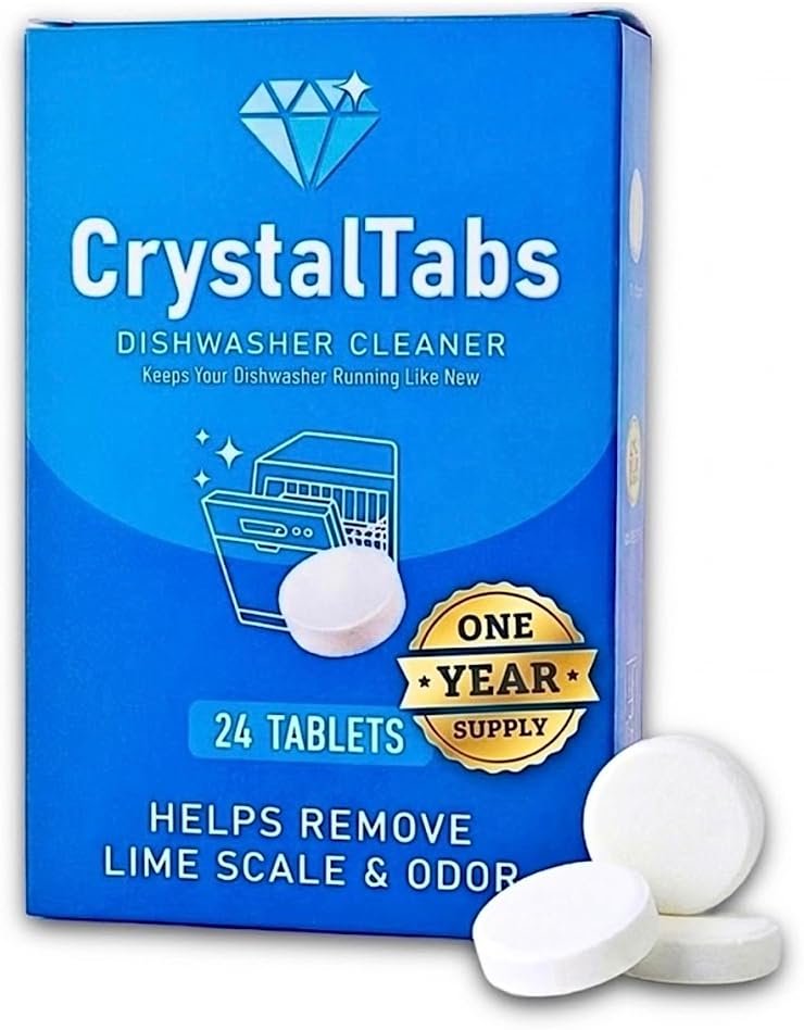 CrystalTabs Dishwasher Cleaner Tablets – Deep Clean Descaler – Fragrance-Free – Removes Lime Scale, Hard Water & Odor – 24 Count Year Supply - Product Image