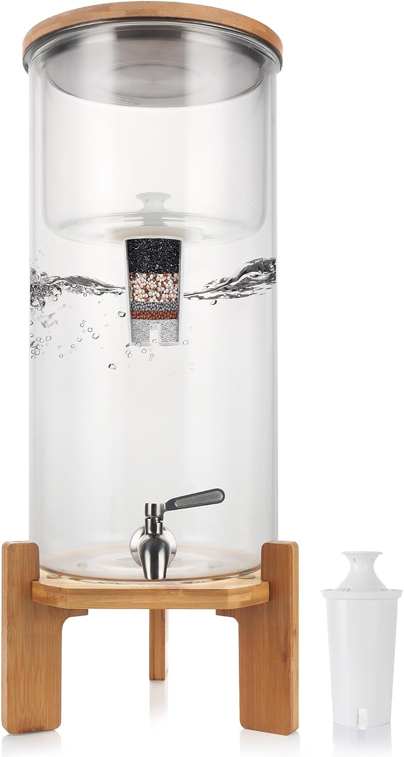 Glass Water Filter Pitcher,3.25 Gallon Water Filter Dispenser with Filter,BPA-Free,Reduces Chlorine and More,Softens the Water,Large Clearly Filtered Water Pitcher for Home,Office and Kitchen - Product Image
